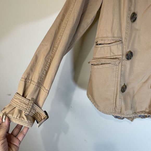 FREE PEOPLE Canvas Boho Car Jacket Coat Tan Brown Beige Small - Picture 6 of 12